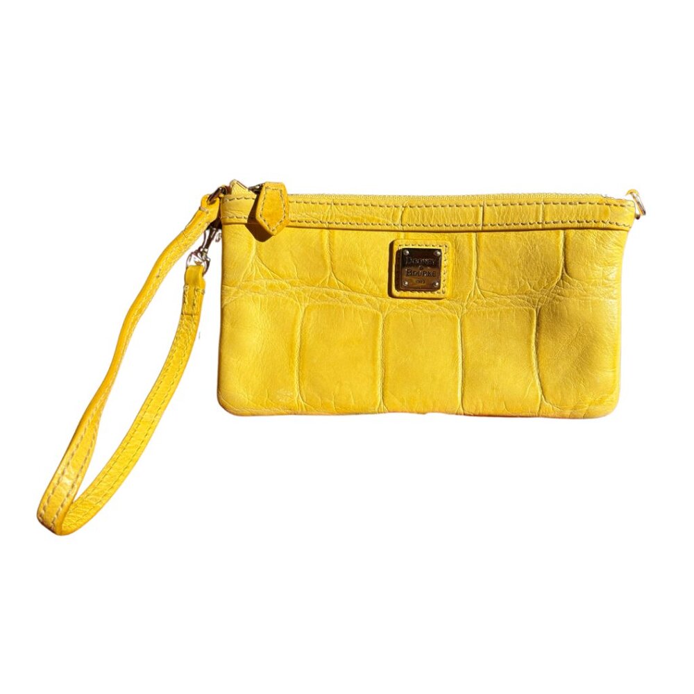 Dooney And Bourke Leather Wristlet, Crocodile Pattern Yellow